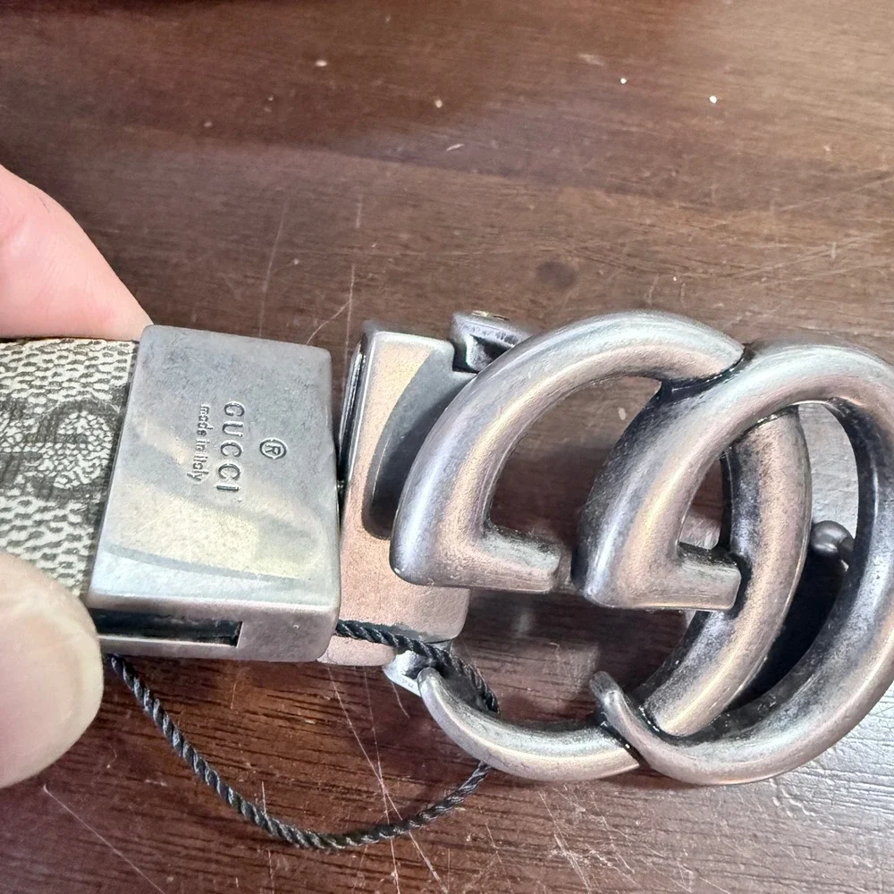 Gucci 643847 Reversible Brown Leather & Tan GG Buckle‎ Belt, 115 cm